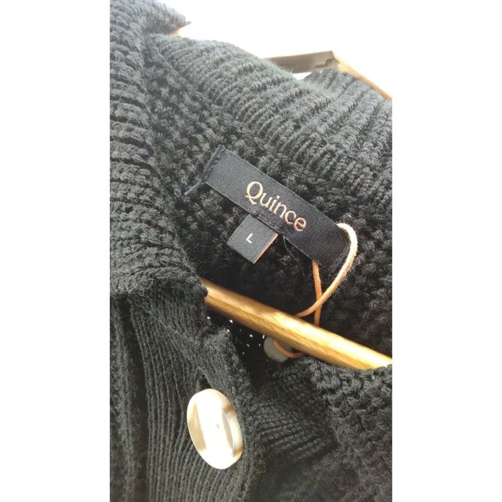 Quince Women Australian Merino Wool Collared Cable Cardigan Black L - Picture 3 of 3